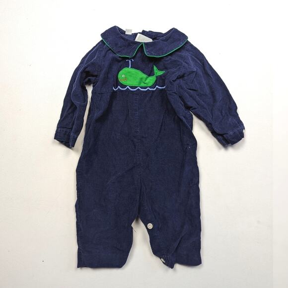 Viva La Fete Outfit Baby Boy Size 6m Navy Whale Fine Corduroy Romper - Picture 1 of 4